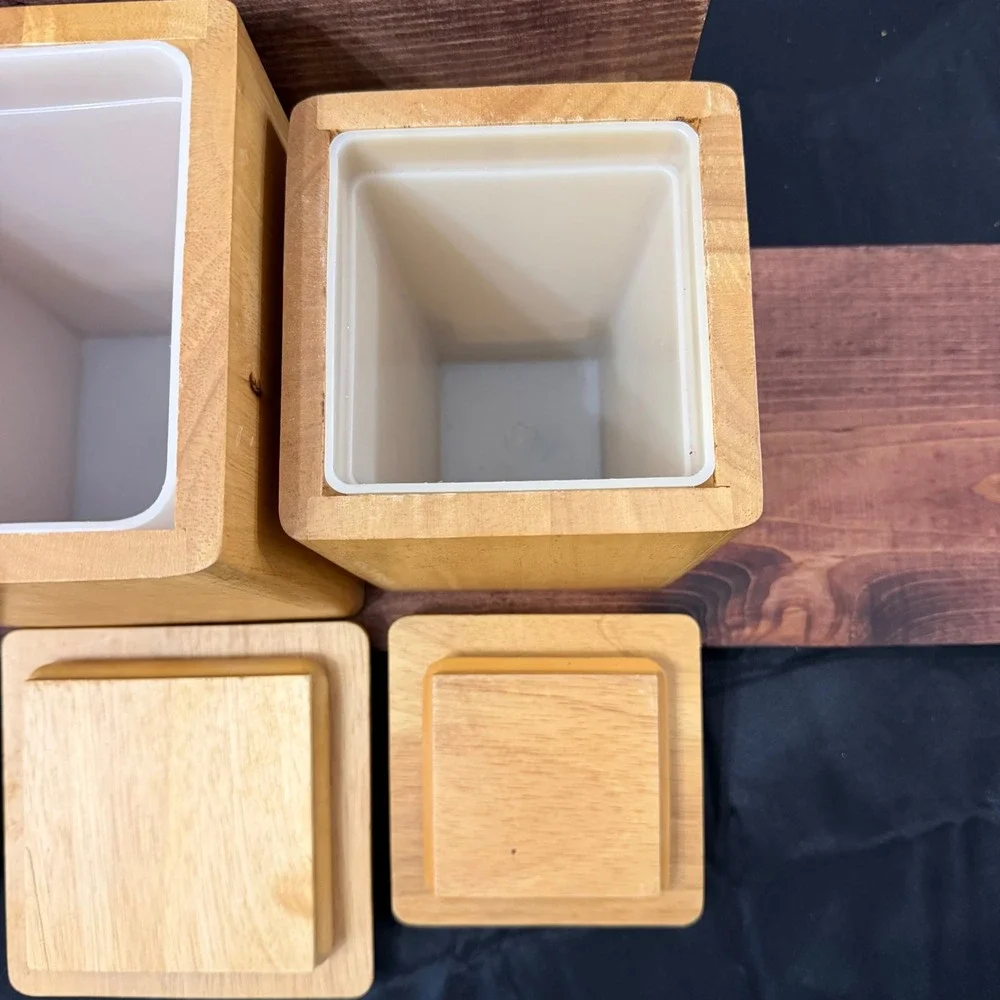 Vintage Kamenstein Wood Canister Set 3 Piece Square Nesting Kitchen Storage